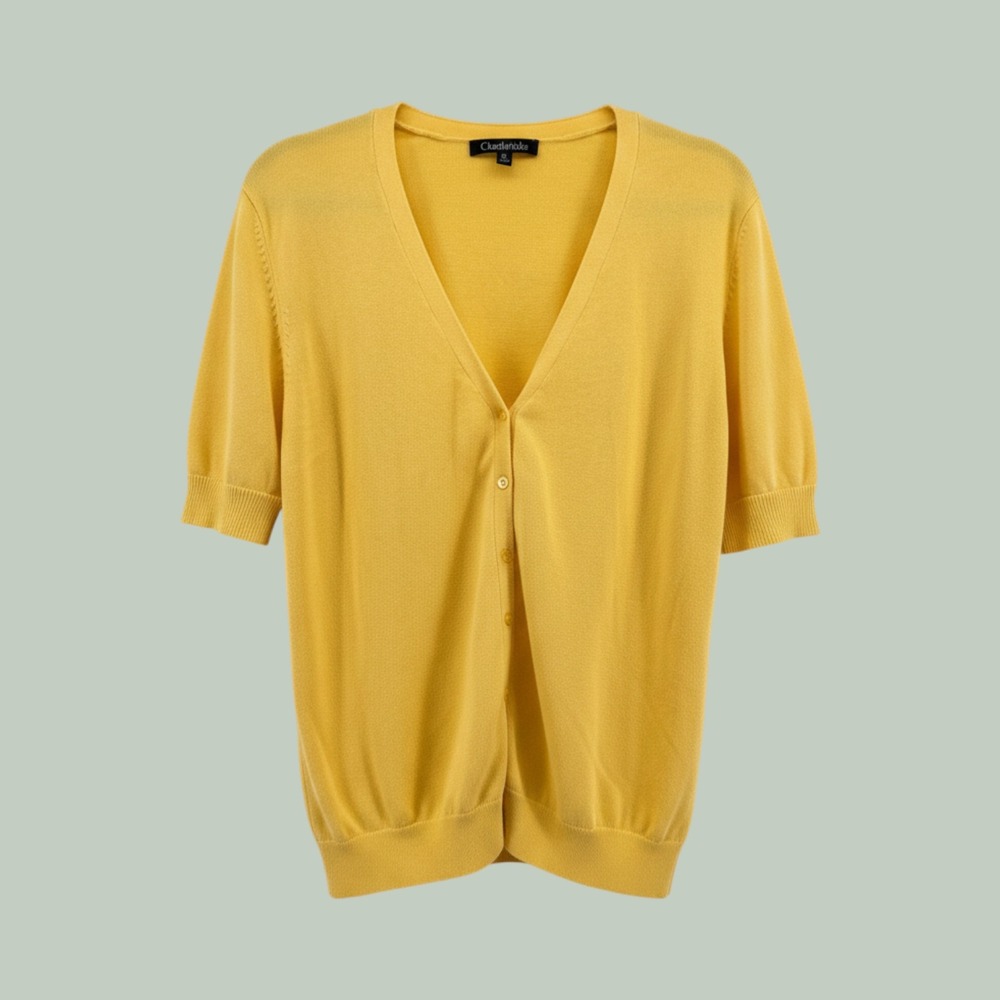 Bright Yellow Short Sleeve Cardigan Preppy Size 1X‎ Business Casual Top Sweater